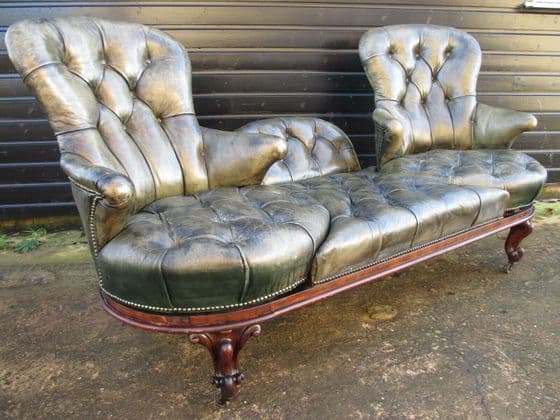 Unique Victorian deep button leather and rosewood swivel sofa cabriole legs (548